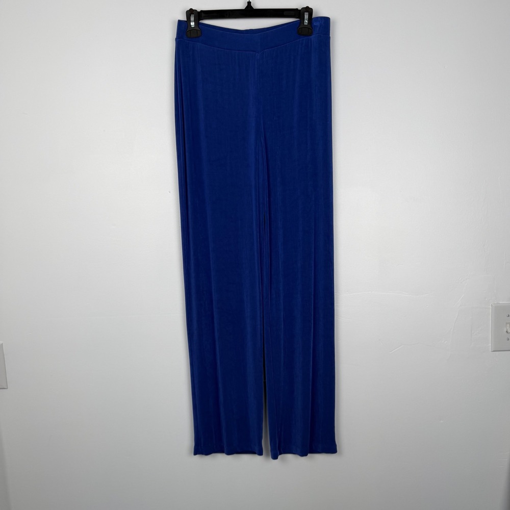 Chicos Travelers Royal Blue Wide Leg Slinky Knit Pants Size 1 M Regular